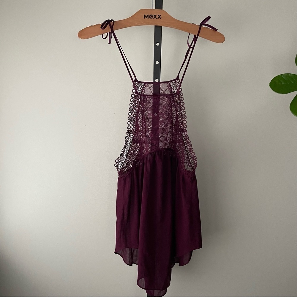 Victorias Secret Lace Babydoll Lingerie Dress Sheer Chiffon Red Burgundy XS